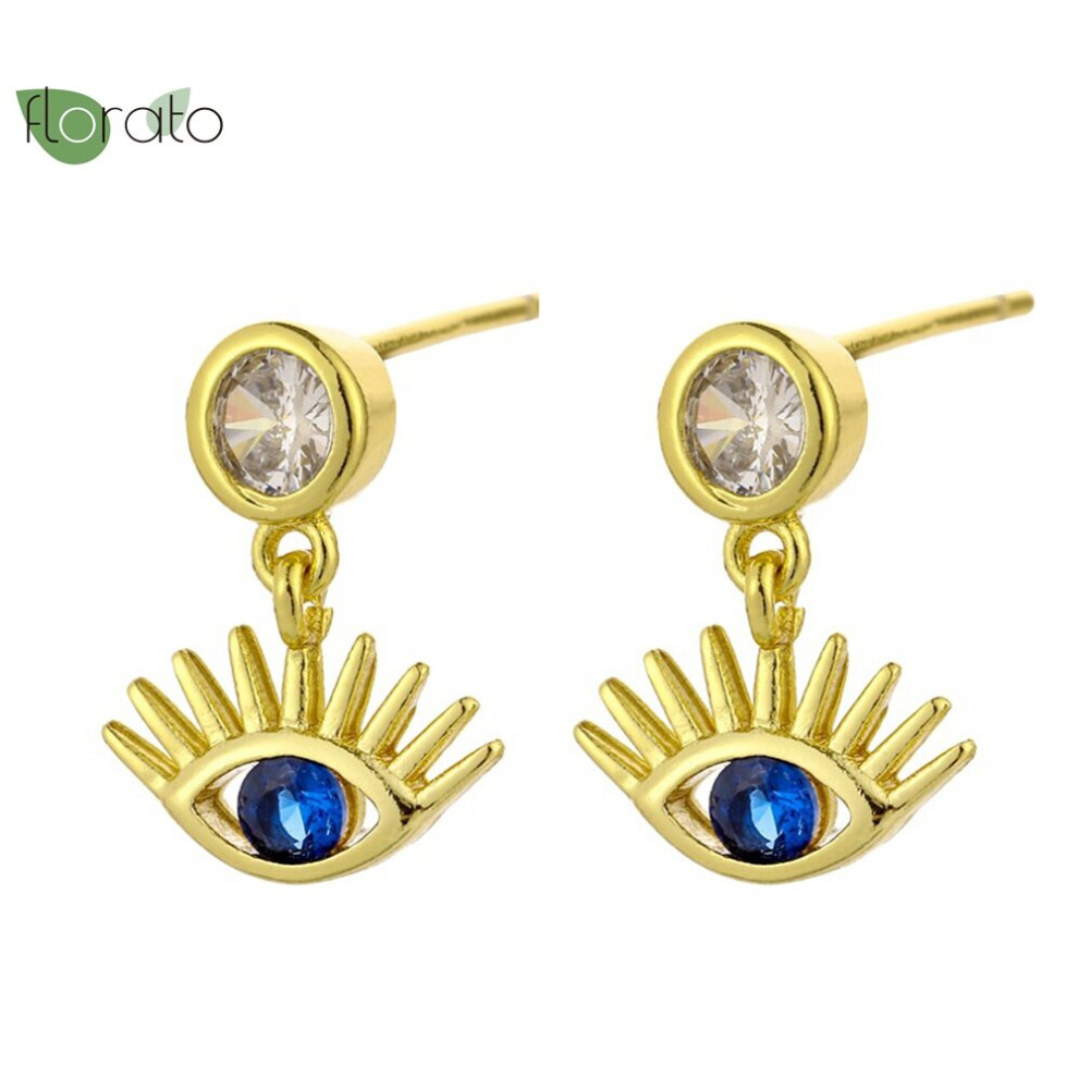 925 Sterling Silver Needle Evil Eye Earrings for Women Delicate Silver Stud Earrings Party Jewelry