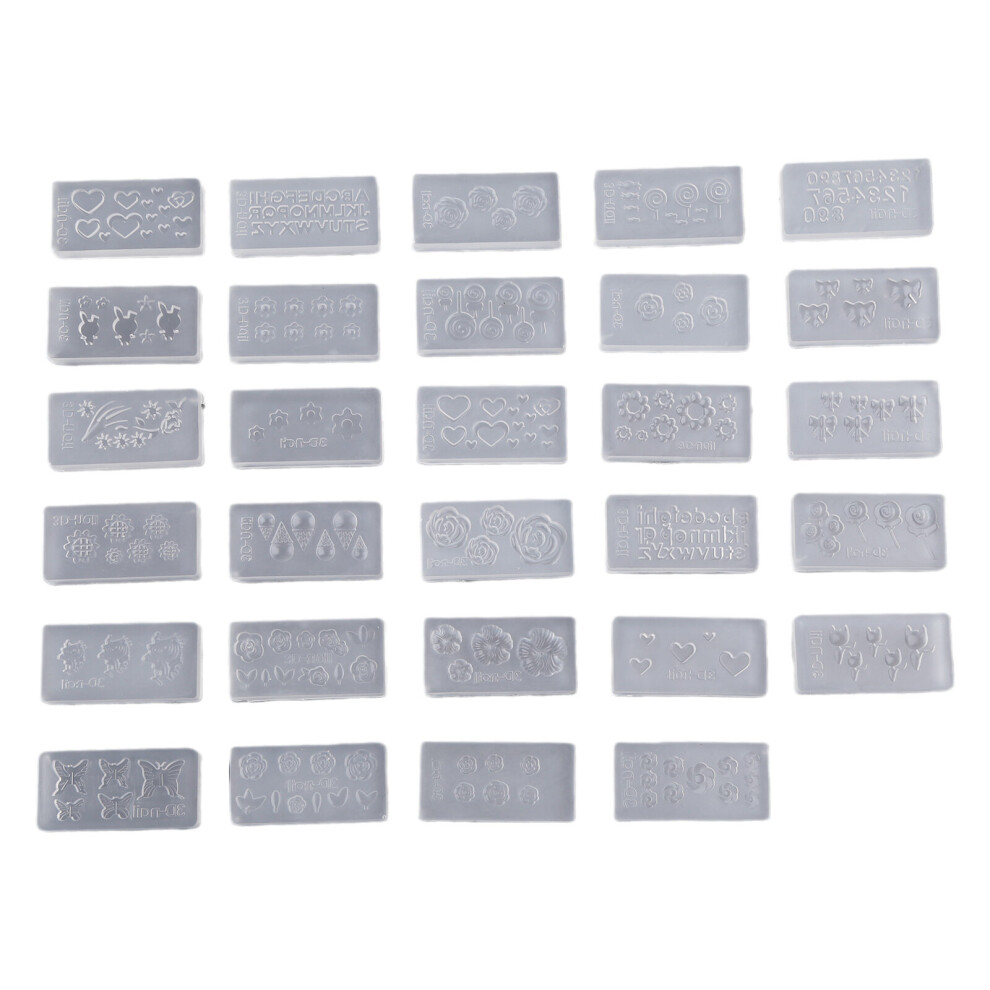 69HB 30 Styles DIY 3D Acrylic Nail Art Tool Silicone Carved Mold Template Mould Kit