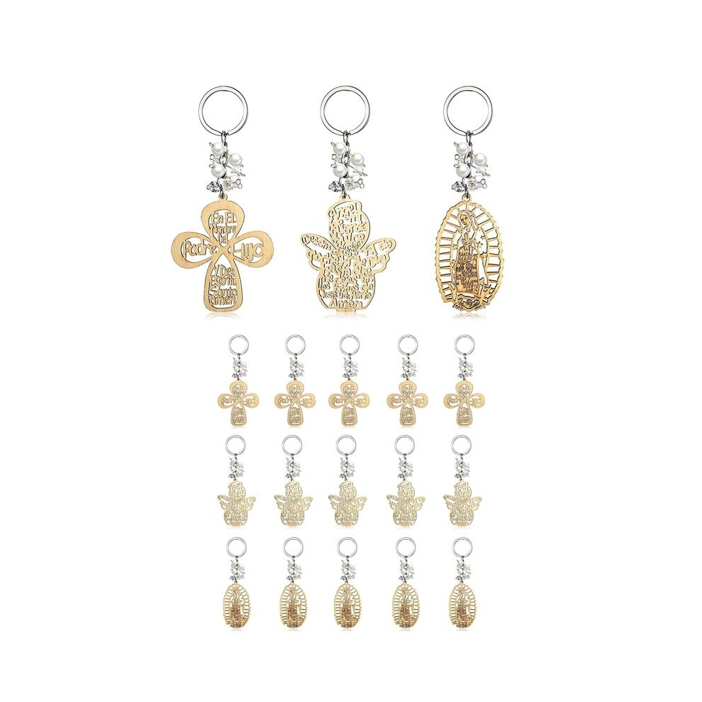 18Pcs Baptism Favors Baby Baptism First Communion Party Favors Wooden Keychain Keyring For Baptism Christening Communion