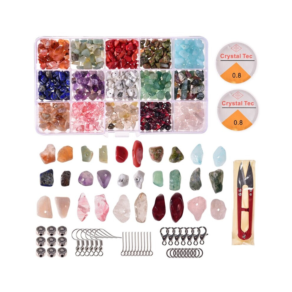 1 Set Natural Irregular Gemstones Beads Kit with Jump Rings Ear Hooks Scissors Lobster Clasps for DIY Jewelry