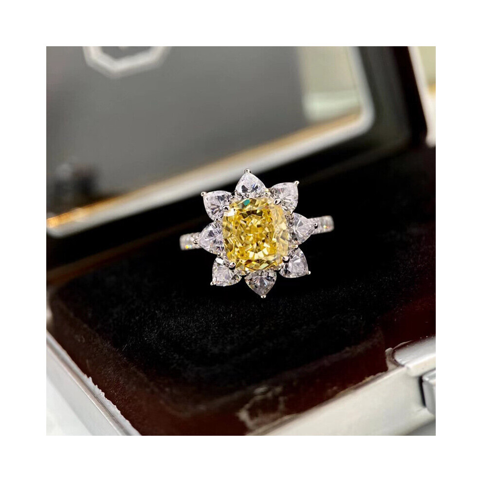 Yellow Cubic Zirconia Sun Flower Finger Ring Silver Weding Bands Ring Ladies Party Jewerly-image-OPC-PBRZ8B6-NEW