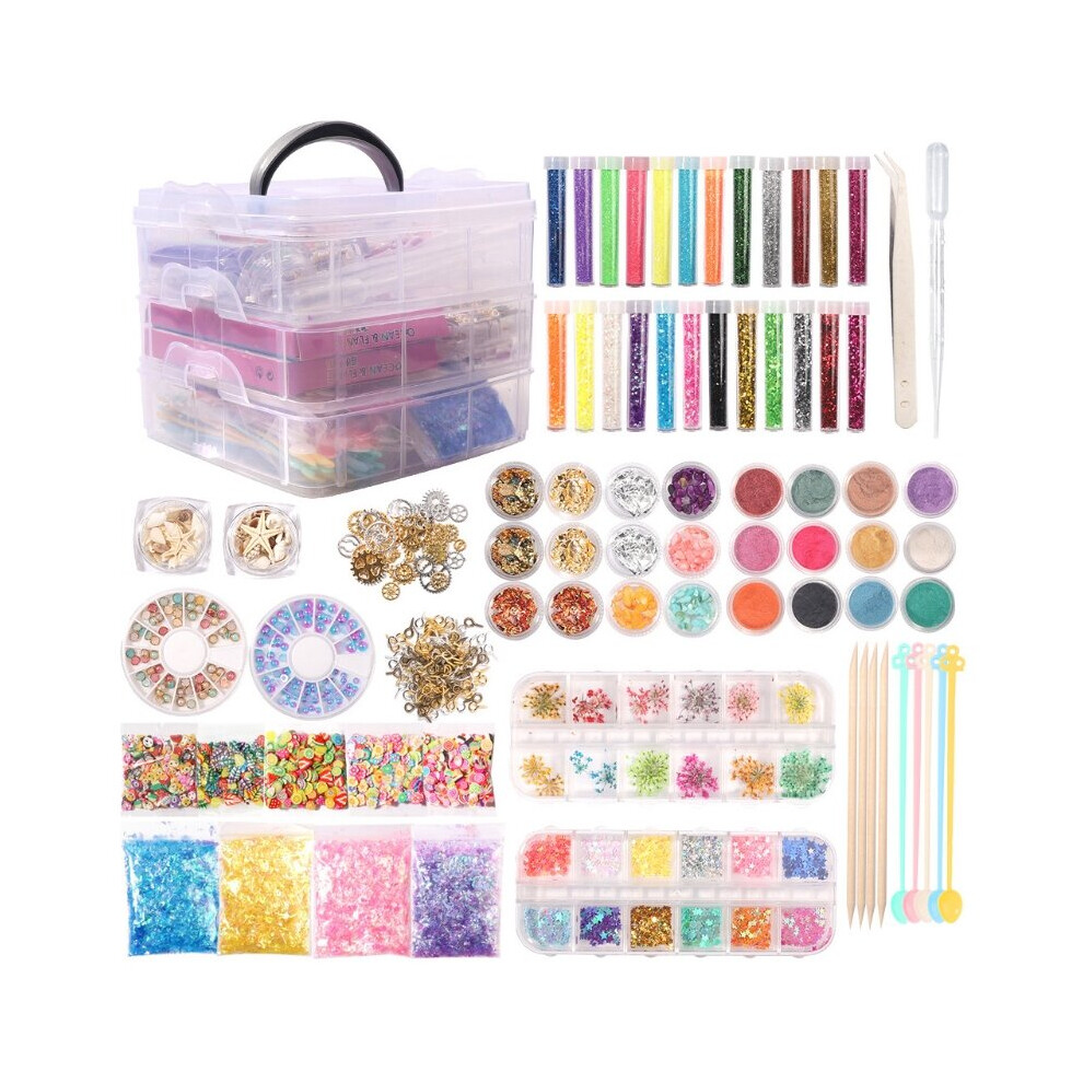 Resin Accessories Decoration Kit Jewelry Making Supplies with Resin Glitter Foil Flakes Dried Flowers Epoxy Pigment