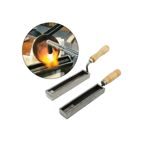 Bar Silver Ingot Casting Mold with Wood Handle Reversible Iron Ingot Mold A0NF 2