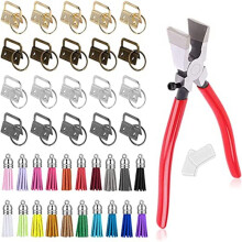61 Pcs Key Fob Hardware Set with Pliers Leather Tassels for Wristlet Clamp Key Lanyard Key Chain Making Supply
