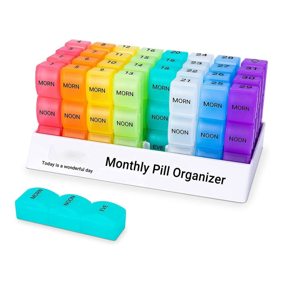 Monthly 3 a Day, One Month Pill Box Organizer To Hold Fish Oil, Vitamins, Supplements & Medications