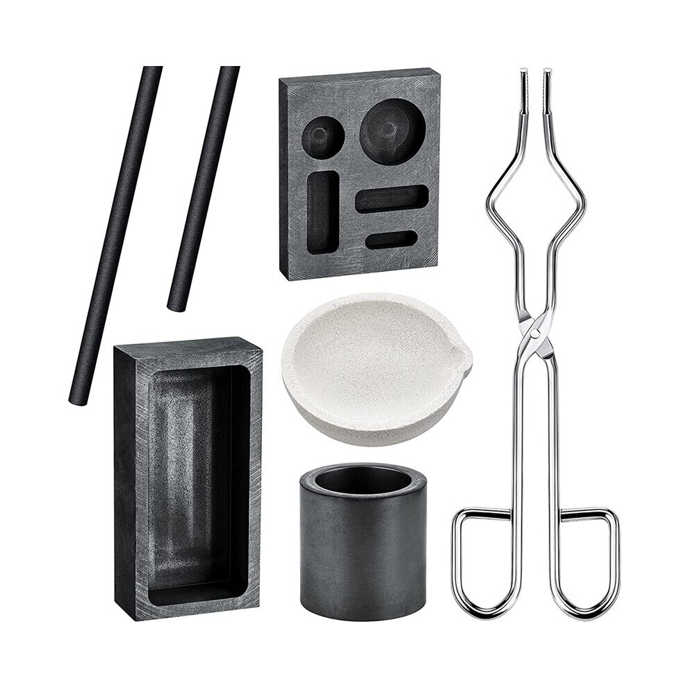 Graphite Torch Melting Casting Kit,2 Graphite Crucible Stir Stick, Quartz Crucible, Cylindrical Graphite, Tong For Melt