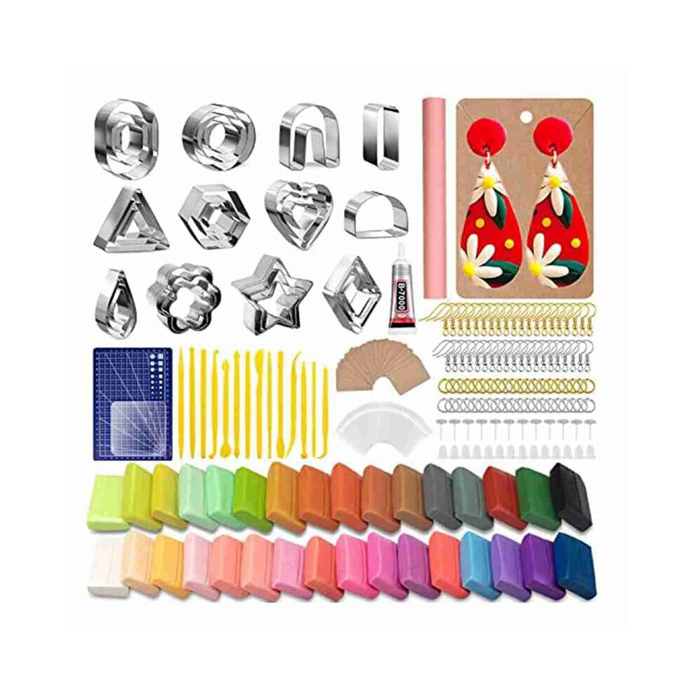 Polymer Clay Earring Making Kit Include 30Pcs Polymer Clay Earring Cutters Molds, 32Colors Clay, Tools, Rollers