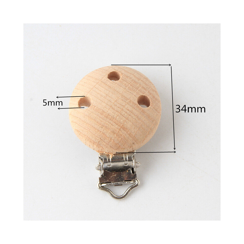 5pcs Natural Wooden Pacifier Maple Metal Clips Holder Round Teether Pacifier Clip Wooden Teething Beads