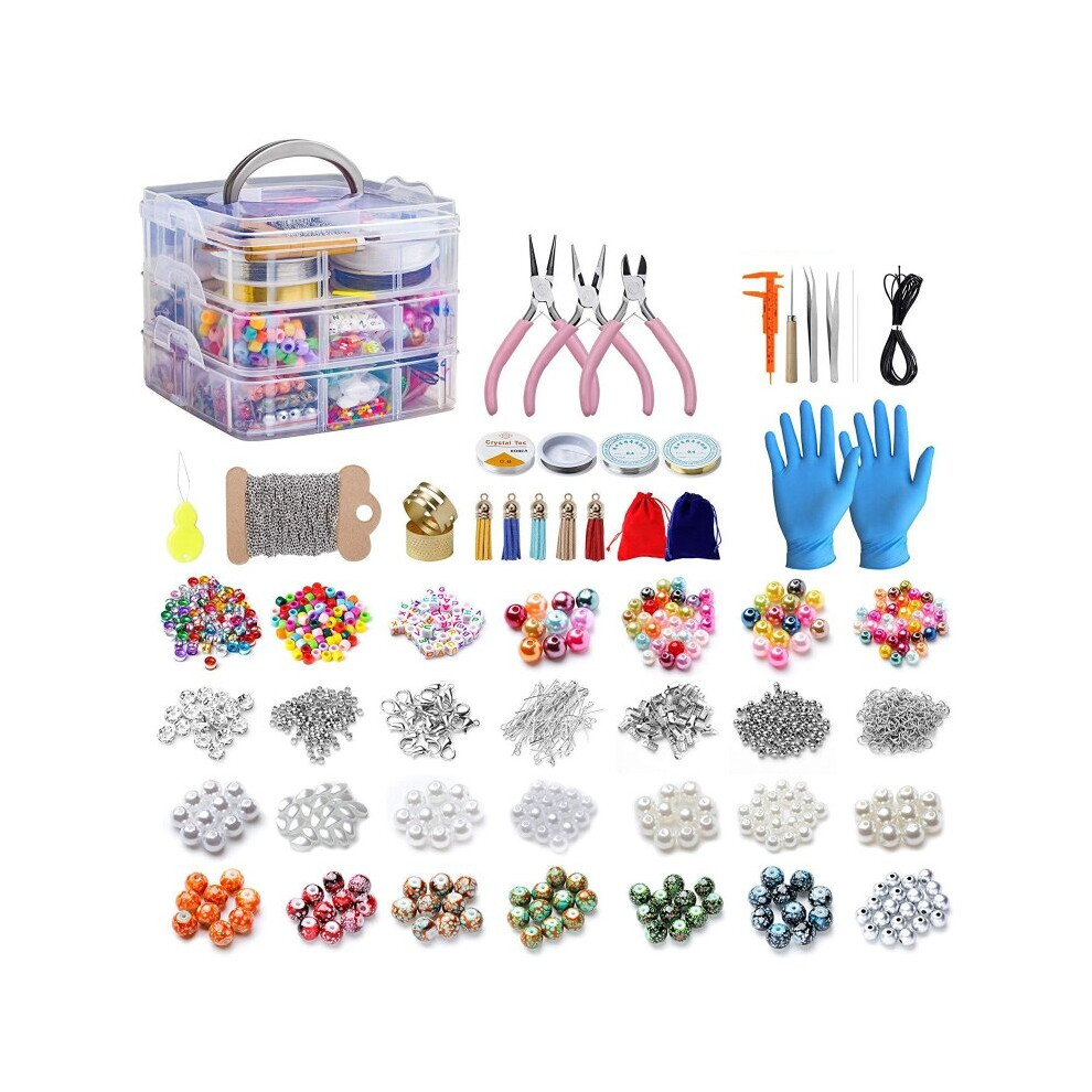 2456Pcs IY Bracelet Earrings Jewelry Making Supplies Kit with Assorted Beads Charms Findings Wire Cord Pliers D A5KE