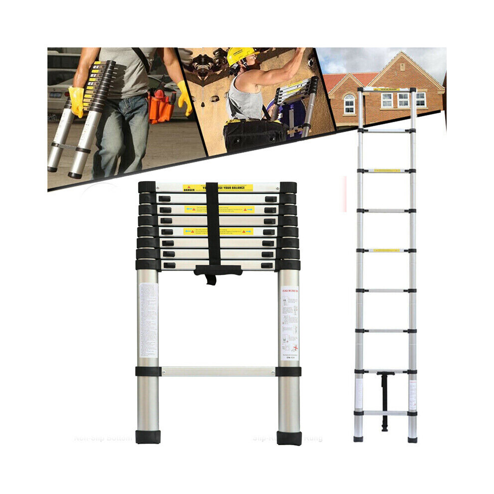 Telescopic Ladder Max Extension Height 2.6M/8.5FT Lightweight Heavy Duty 150kg Capacity Multi Purpose Portable 9 Step Ladder