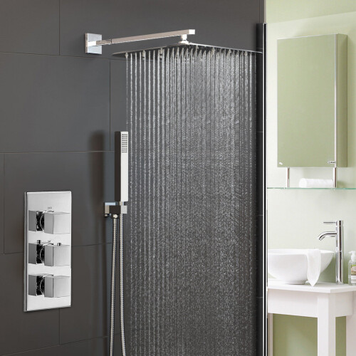 NES Home Olive 3 Way Square Concealed Thermostatic Hand Held Bath Shower 300 Slim Head