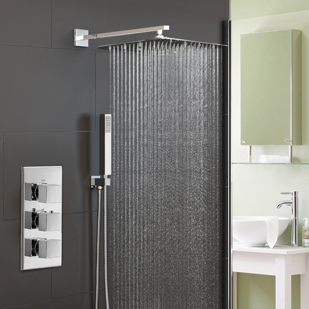 Olive 3 Way Square Concealed Thermostatic Hand Held Bath Shower 300 Slim Head