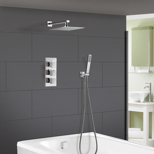 NES Home Olive 3 Way Square Concealed Thermostatic Hand Held Bath Shower 300 Slim Head 2