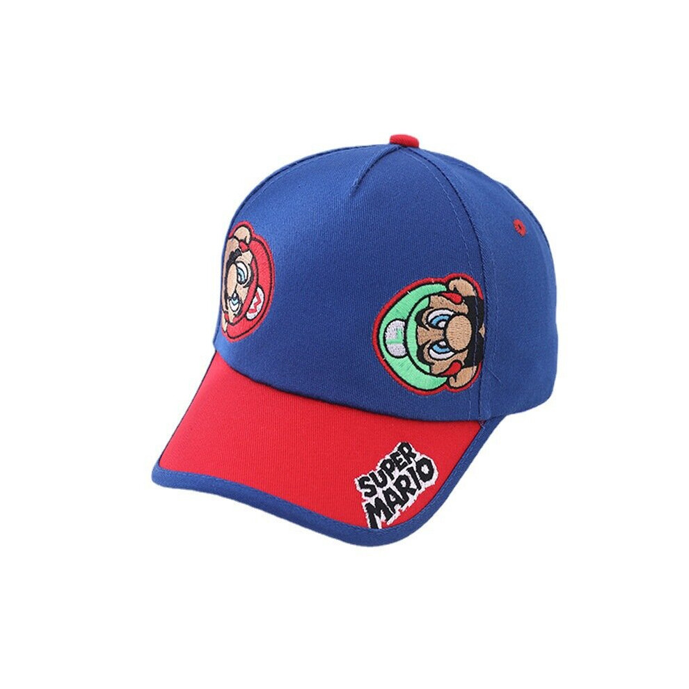 (Blue) Super Mario Kid Cotton Baseball Cap Embroidery Pattern Travel Sunshade Sun  Hat