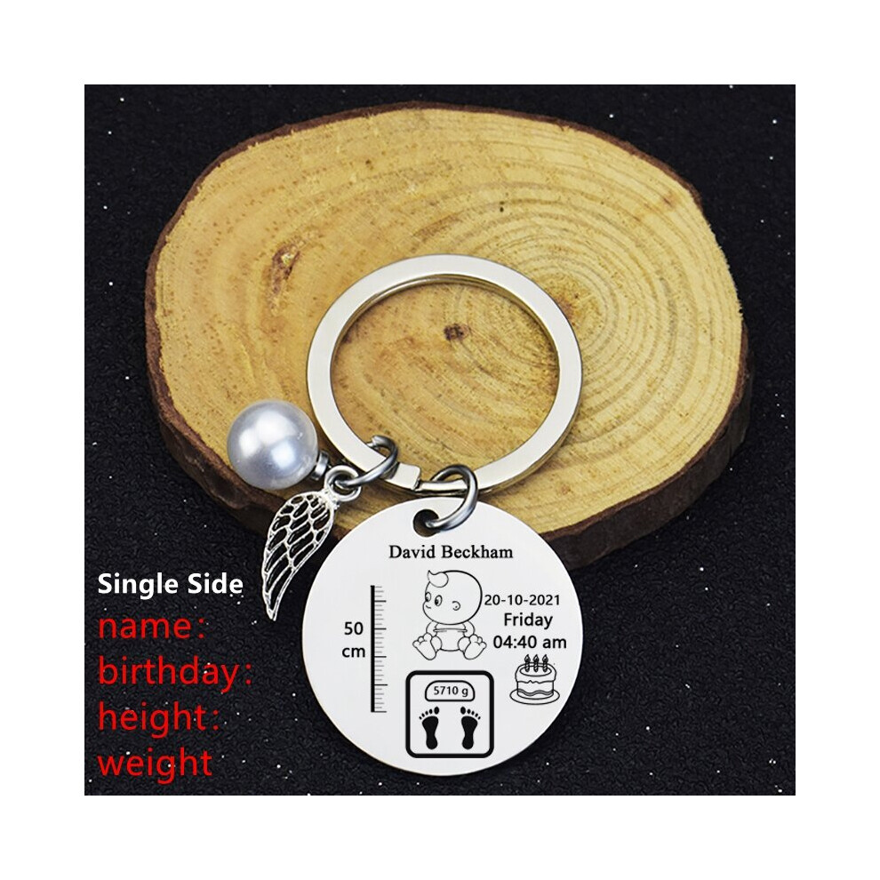 Personalized Baby Keychain Kid Name Birth Weight Height Key Chain for Newborn Commemorate Mom Dad Gift Keyring