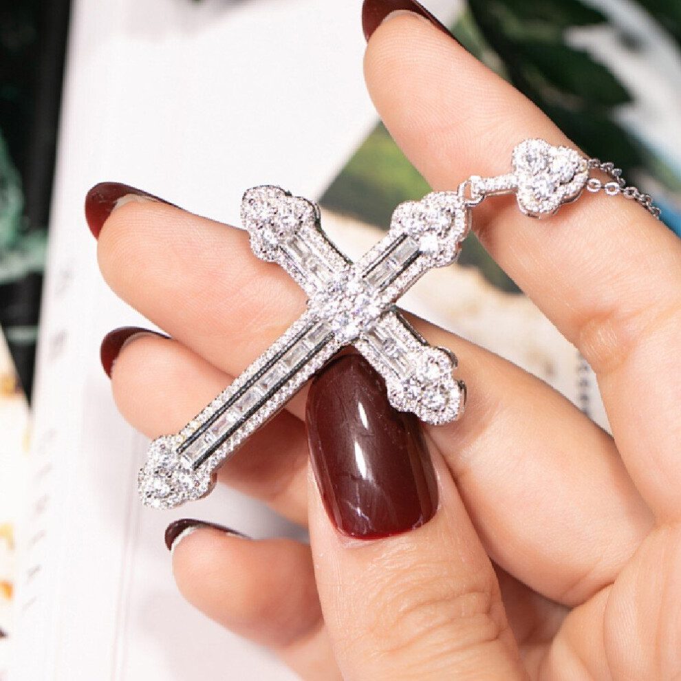 925 Sterling silver Cross Pendant Necklace Clear pave SONA Diamond Necklace Pendant for Men Women Christmas