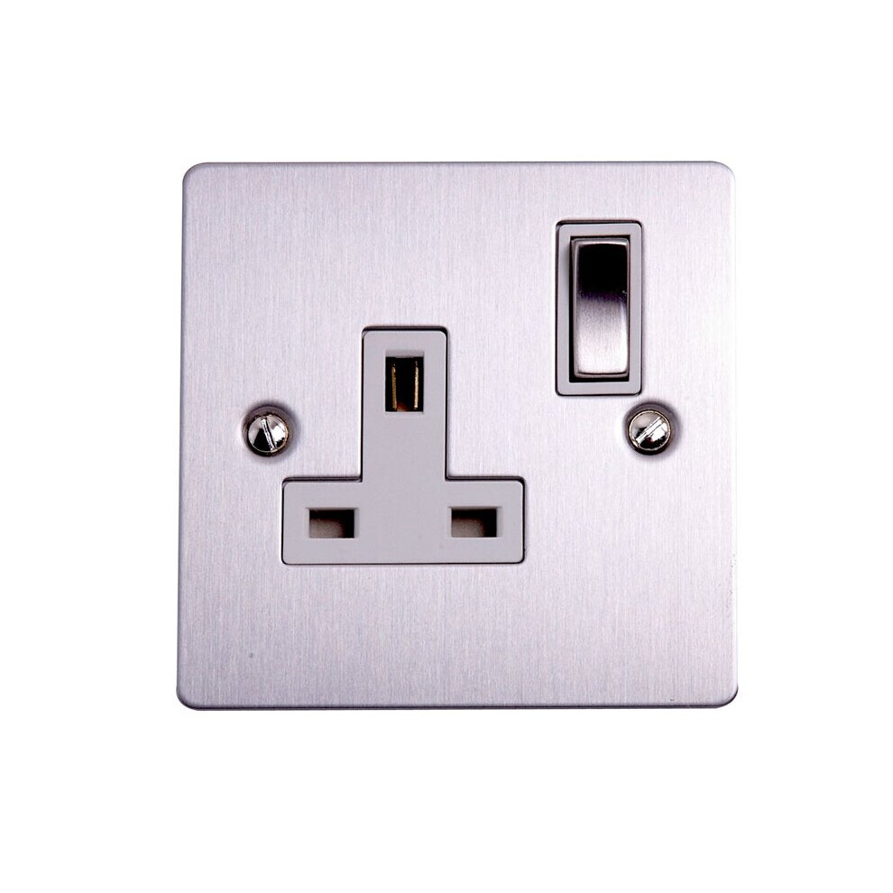 Litecraft Plug Socket 1G 13A Electrical Fitting With Switch - Nickel 5020024100390