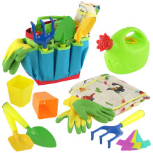 The Magic Toy Shop Kids Garden Tools 15 Pcs Play Set & Carry Bag Watering Can Shovel Rake Fork Toys