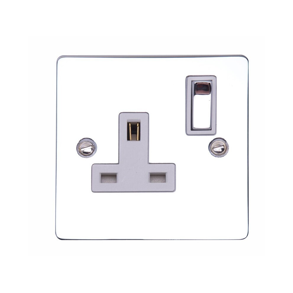 Litecraft Plug Socket 1G 13A Electrical Fitting With Switch - Chrome 5020024100383