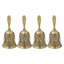 4X Hand Bell, Metal Tone Hand Hold Service Call Bell Desktop Bell Tea Dinner Bell Game Bell, Gold