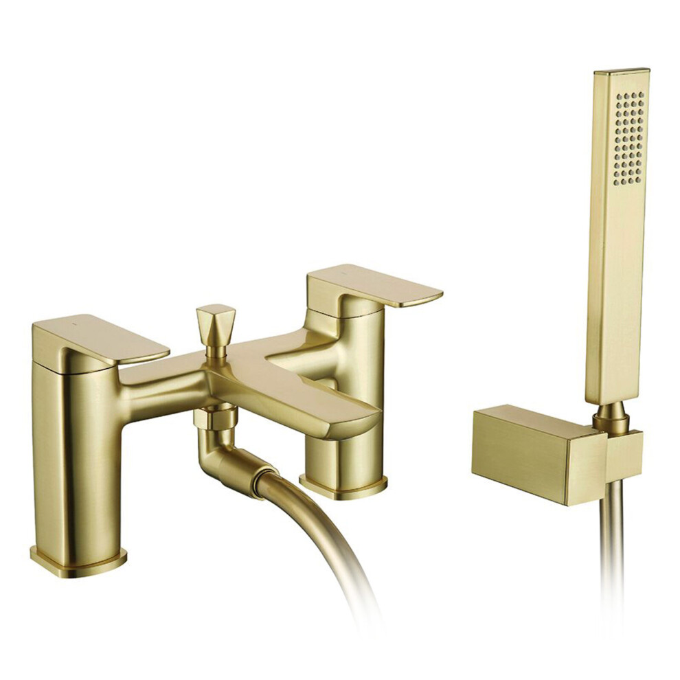 Nes Home Modern Brushed Brass Designer Square Bath Shower Mixer Tap with Handheld Kit