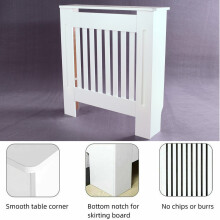(M:82x112x19cm) Radiator Cover Cabinet Slat Grill Modern Design Decoration Home Vertical Bar Style MDF Wood White Painted Easy Assemble Freestanding