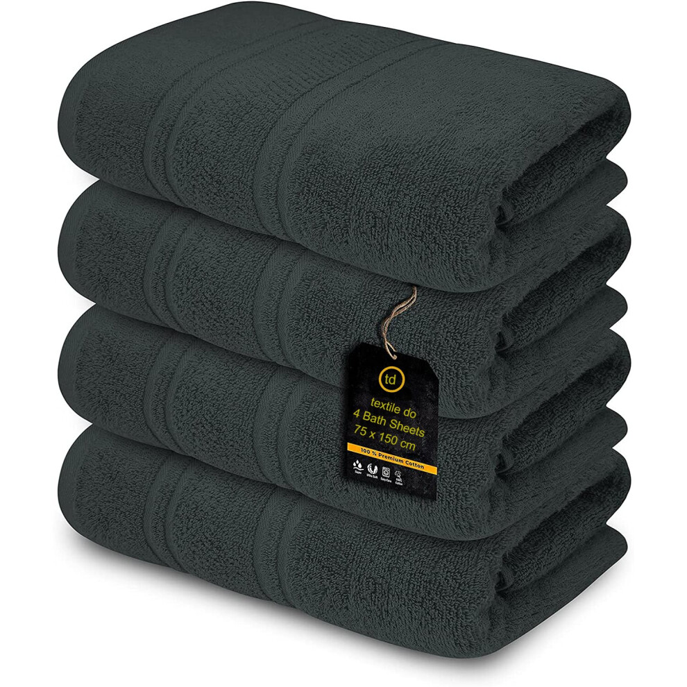 (Charcoal Grey) 4 x Large Jumbo Bath Sheet Towels 100% Egyptian Cotton Bath Sheets Big Towels