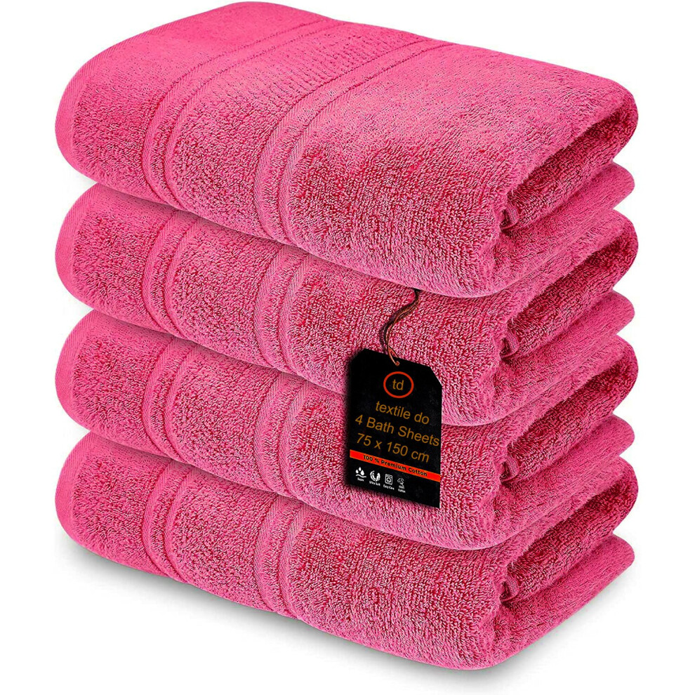 (Hot Pink) 4 x Large Jumbo Bath Sheet Towels 100% Egyptian Cotton Bath Sheets Big Towels