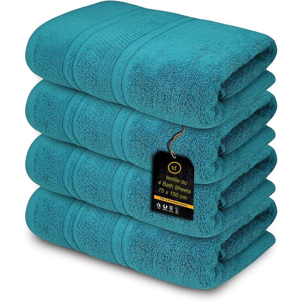 (Teal) 4 x Large Jumbo Bath Sheet Towels 100% Egyptian Cotton Bath Sheets Big Towels