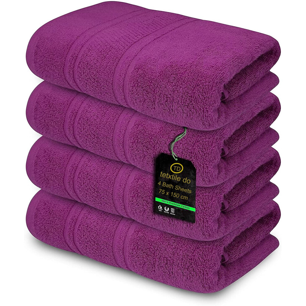 (Purple) 4 x Large Jumbo Bath Sheet Towels 100% Egyptian Cotton Bath Sheets Big Towels