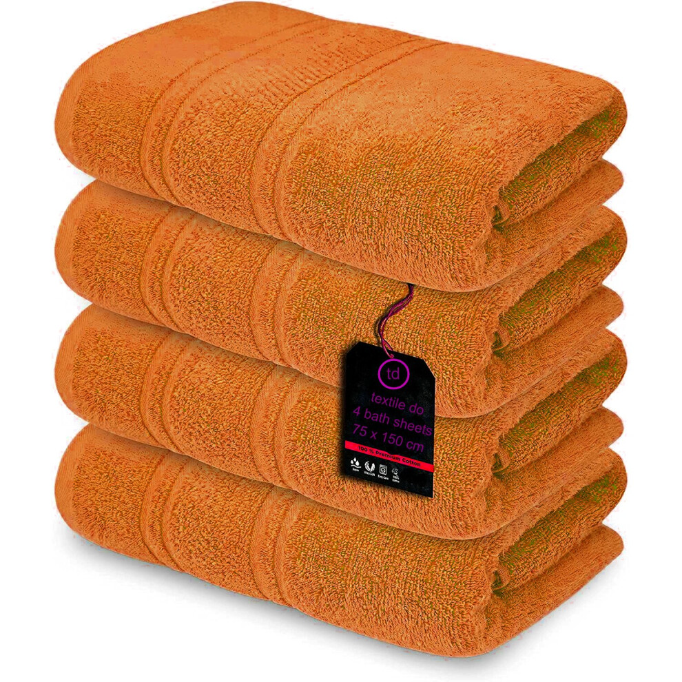 (Orange) 4 x Large Jumbo Bath Sheet Towels 100% Egyptian Cotton Bath Sheets Big Towels