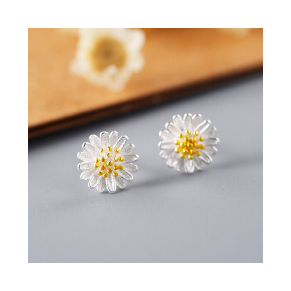 Real 100% 925 Sterling Silver Daisy Stud Earrings for Women Girls sterling-silver-jewelry brincos brinco