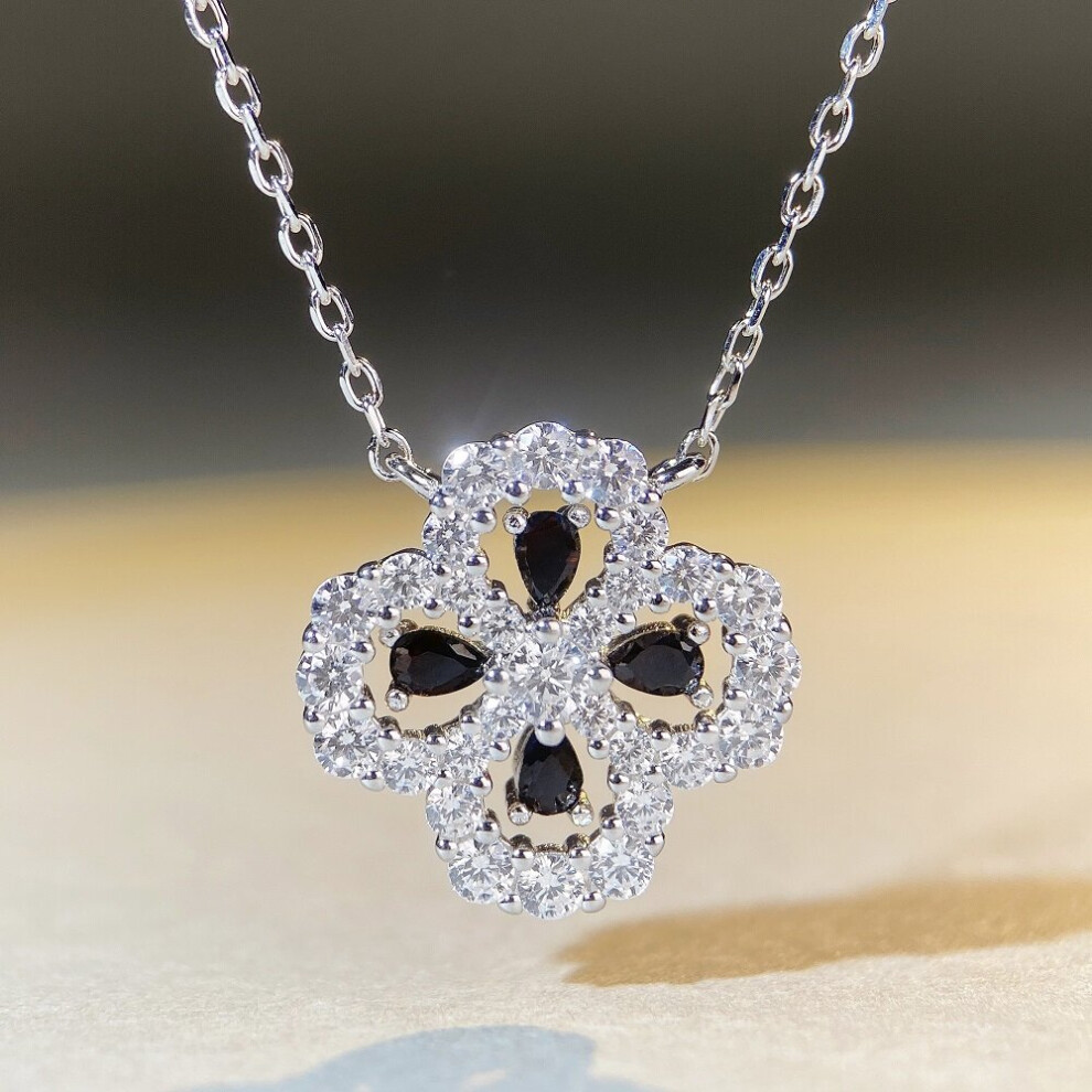 100% 925 Sterling Silver Zircon Carbon Diamond Four Leaf Clover Pendant Necklace Boutique Jewelry Multicoloured