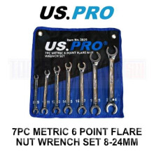 US PRO Tools 7 Piece Metric 6 Point Flare Nut Spanner Wrench Set 8 - 24mm 3925