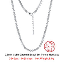100% Real 925 Sterling Silver Tennis Necklace 2.5/3mm Zircon Chain Unisex Choker Hiphop Fine Jewelry SC51