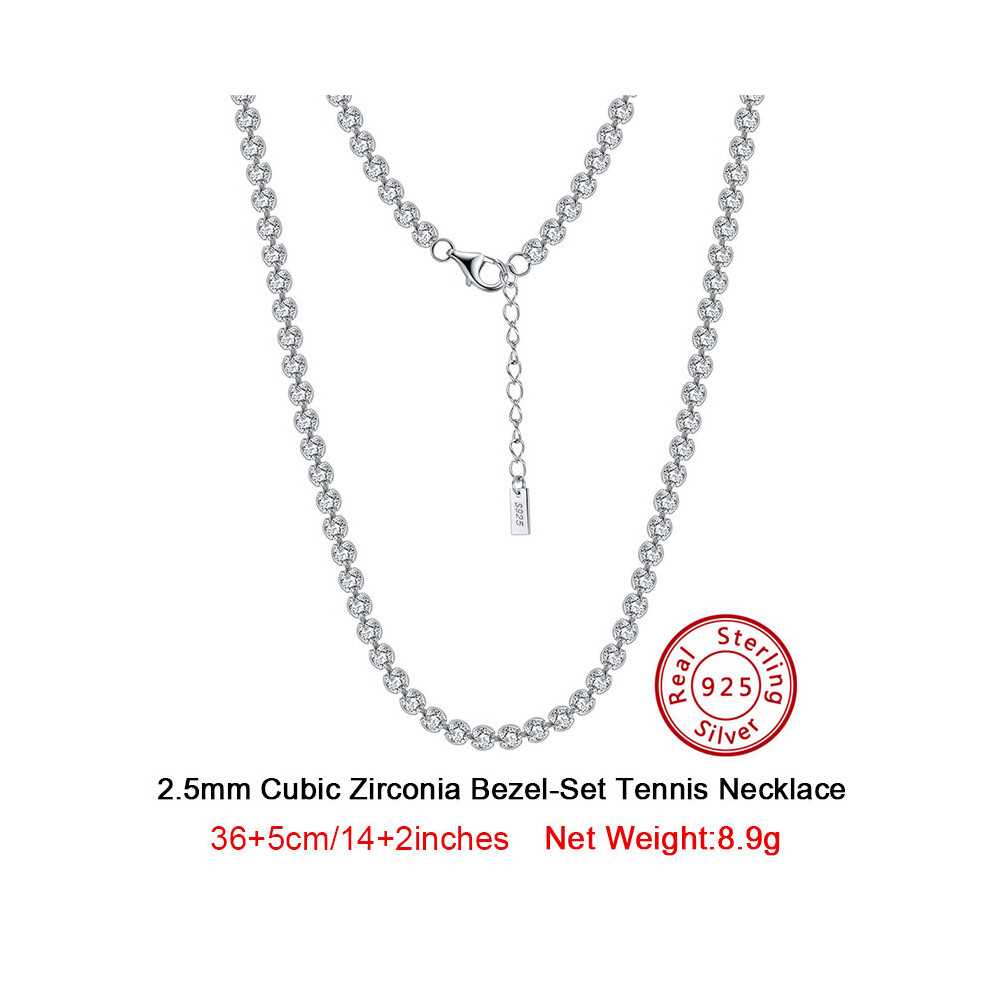 100% Real 925 Sterling Silver Tennis Necklace 2.5/3Mm Zircon Chain Unisex Choker Hiphop Fine Jewelry Sc51 Multicoloured