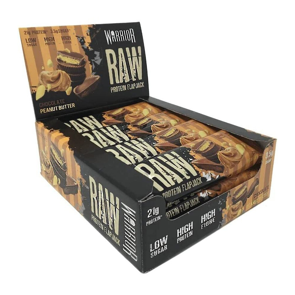 Warrior RAW Protein Flapjack Bars Pack of Bars WAR1012100104, Chocolate Peanut Butter, (Pack of 12)