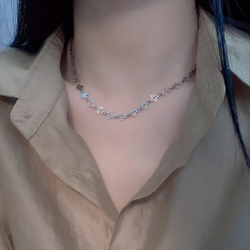 Silver cross choker on sale necklace