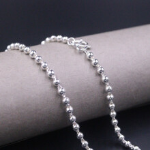 999 Pure Silver Necklace For Women 3mm Width Beaded Link 18inch Length Real Silver Sweater Chain 8-9g