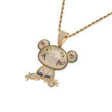 Silver Optional Boy Student Jewelry Rhinestone Ice Out Cubic Zircon Hip Hop Multi-Color Frog Pendant Necklace