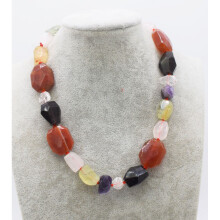 prehnite/agate/amethyst/rosr quartz baroqe faceted necklace 17inch beads nature woman