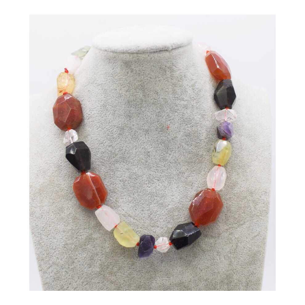 prehnite/agate/amethyst/rosr quartz baroqe faceted necklace 17inch beads nature woman