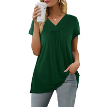 (Green, S) Women Casual Tops V Neck T Shirt Short Sleeve