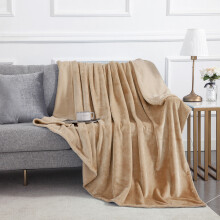 (Beige, Double: 150 cm x 200 cm.) Solid 310 GSM Fleece Blanket Warm Thick Soft Fluffy Bed Mink Sofa Throw