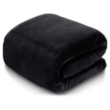 (Black, Super King: 230 cm x 270 cm) Solid 310 GSM Fleece Blanket Warm Thick Soft Fluffy Bed Mink Sofa Throw