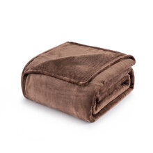 (Brown, Double: 150 cm x 200 cm.) Solid 310 GSM Fleece Blanket Warm Thick Soft Fluffy Bed Mink Sofa Throw