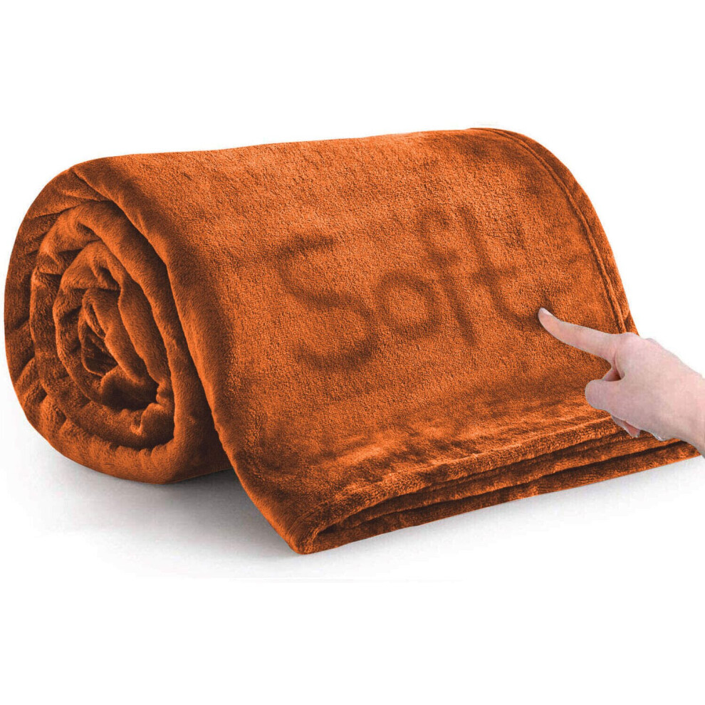 (Rust Orange, King: 200 cm x 240 cm) Solid 310 GSM Fleece Blanket Warm Thick Soft Fluffy Bed Mink Sofa Throw