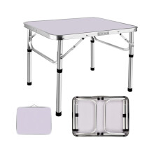 Foldable Camping Table 60x45x26/56 cm - Adjustable Height, Aluminum Frame with MDF Top, Portable Picnic Desk with Handle