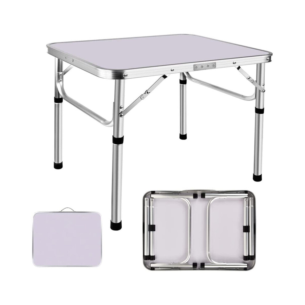 Youseahome Foldable Camping Table 60X45x26/56 Cm - Adjustable Height, Aluminum Frame With Mdf Top, Portable Picnic Desk With Handle