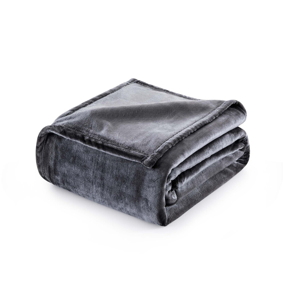 (Grey, Double: 150 cm x 200 cm.) Solid 310 GSM Fleece Blanket Warm Thick Soft Fluffy Bed Mink Sofa Throw